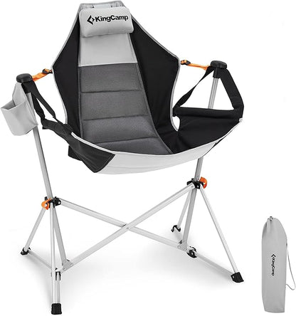 KingCamp Hammock Chair with Footrest – Heavy Duty Swinging Rocking Camping Chairs for Adults up to 400lbs, Folding Portable Oversized Rocker with Cup Holder & Pillow for Outdoor Beach Lawn RV Sports
