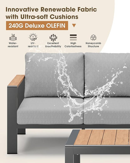 Aluminum Outdoor Patio Furniture Set 6 Seats, Outdoor Sectional Corner Sofa with Thick Waterproof Cushions & Coffee Table, Patio Conversation Sets for Backyard, Porch, Balcony, Deck, Gray