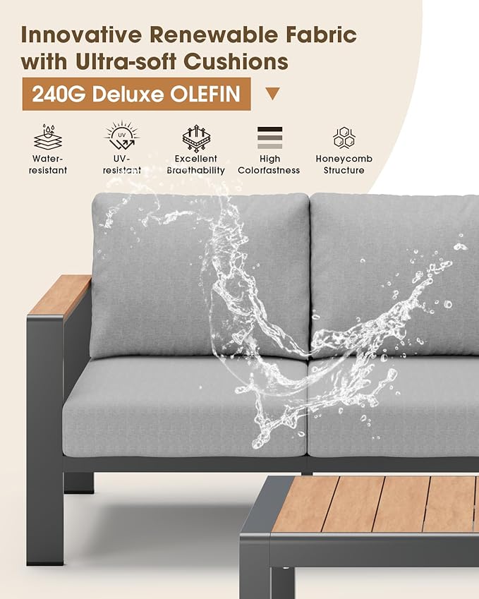 Aluminum Outdoor Patio Furniture Loveseat, All Weather Patio Conversation Sets with Washable Thick Cushion, Morden Patio Furniture Set for Porch, Balcony, Deck, Yard,Gray
