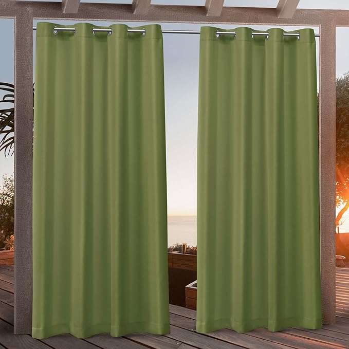 NICOLE MILLER NEW YORK Canvas Indoor/Outdoor Grommet Top Curtain Panel Pair, 54"x108", Green Apple