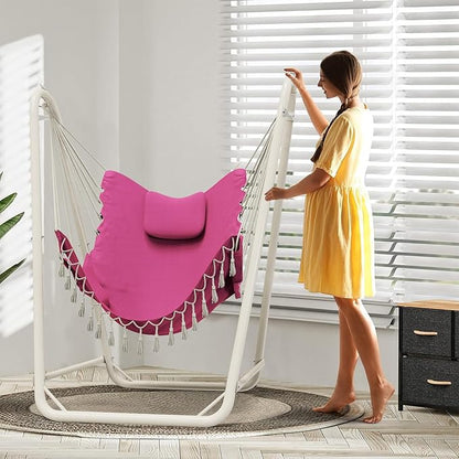 Hammock Chair with Stand,Heavy-Duty Hanging Chair with Stand, for Indoor Outdoor,Sturdy Swing Chair Stand Max Load 350 pounds(Hammock Chair Included) (Pale Pink)