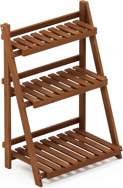 Furinno FG18452 Tioman Hardwood Patio Furniture Outdoor 3-Tier Flower Rack, Natural