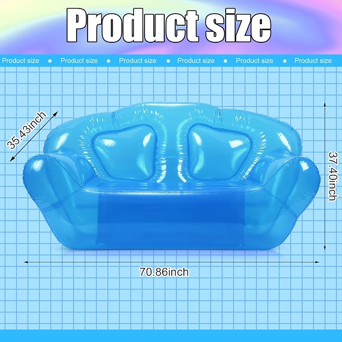 Inflatable Sofa, 2-Seat Blue PVC Air Couch for Patio and Camping