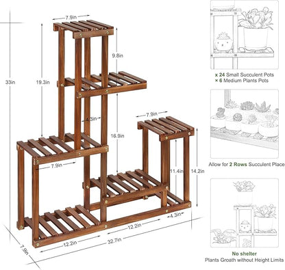 Wood Plant Stand Indoor Outdoor Multi Tiered Corner Plant Shelf Holder High Low Flower Rack Stand for Indoor Multiple Plants 9 Potted Organize Shelves in Living Room Garden Balcony Patio Yard