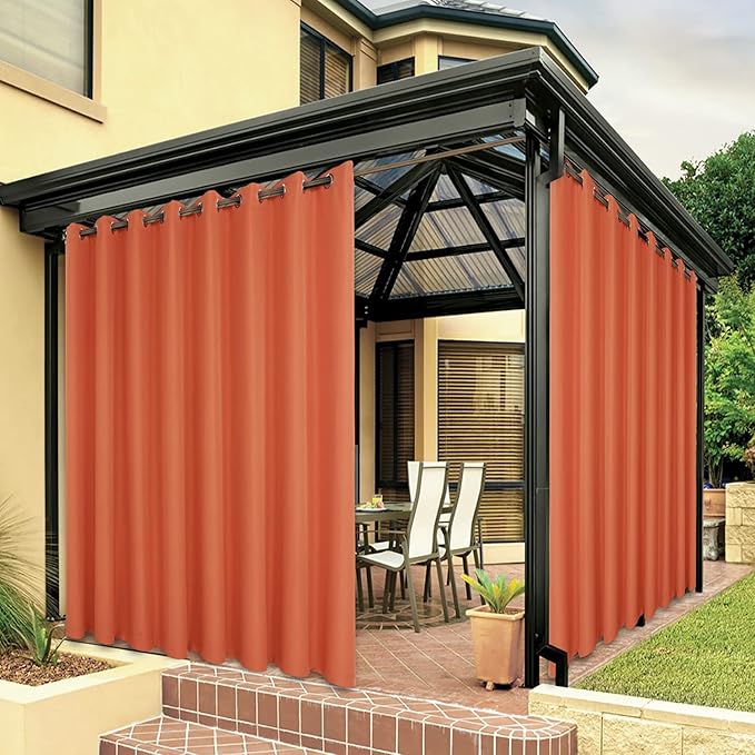BONZER Outdoor Curtains for Patio Waterproof Thick Privacy Extra Wide Grommet Light Filtering Outside Curtains for Porch Pergola Gazebo Deck, 1 Panel, 150W x 84L inch, Mecca Orange