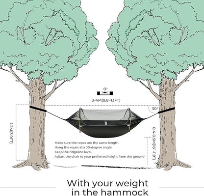 Camping Hammock Tent with Mosquito Net & RainFly, 3 in 1 Waterproof Lightweight Portable Sleeping Hammock Bug, Travel Outdoor Gear with Tree Strap Swing, for Hiking Patio Expedition