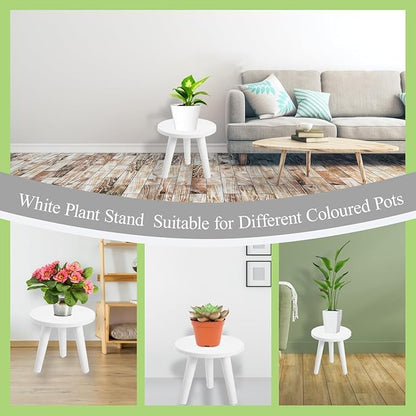 2PCS Samll Plant Stand Indoor/Outdoor for Plants,Wood White Planter Stands Holder Mid Century Pedestal Shelf,Sturdy Short Flower Rack Boho Short Plant Table 6.2"Tall Wooden Plants Stool for Garden