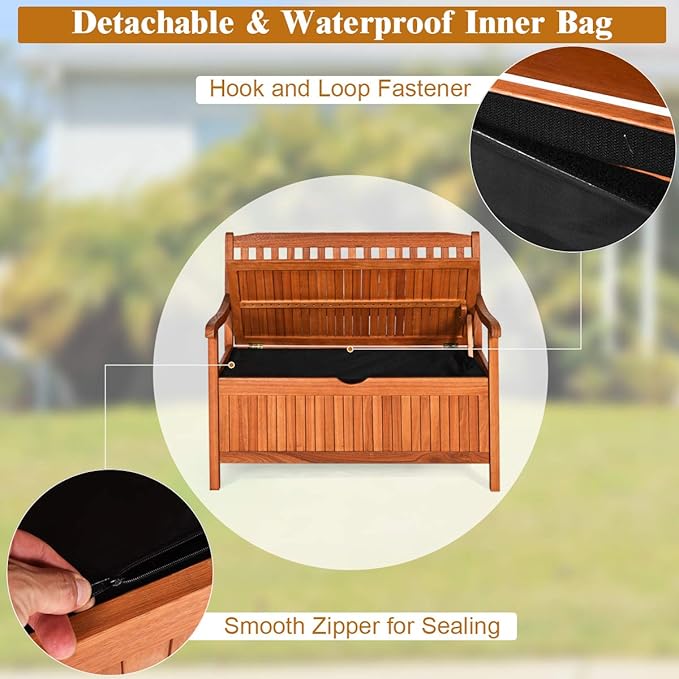 Storage Bench with Eucalyptus Frame, Removable Liner, Natural Finish