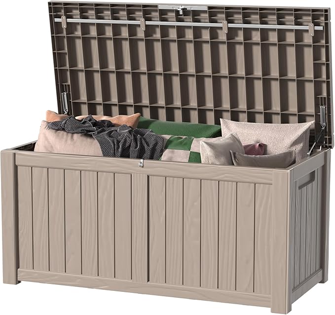 Deck Box 150 Gallon Grey Resin Lockable Waterproof Outdoor Storage