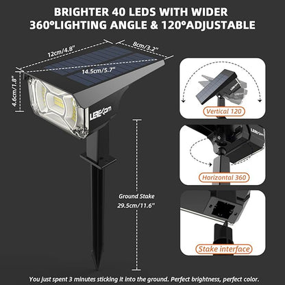 Solar Spot Lights,IP65 Waterproof 40 LED's Landscape Spotlights,3 Modes Outdoor Garden Lights, 360 Adjustable Lighting Angle, Solar Powered Wall Lights for Yard Porch 10 Pack
