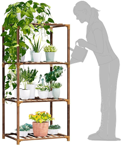 New England 4-Tier Wooden Plant Stand for Indoor/Outdoor Use, Perfect for Living Room, Patio, or Balcony - Supports Multiple Plants, Ideal Gift for Plant Lovers