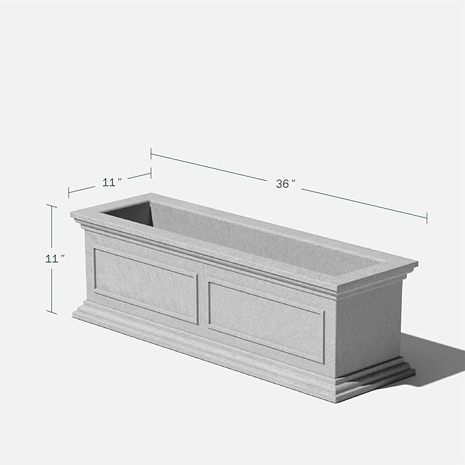 Veradek Brixton Window Box Plastic Planter - Large Rectangular Planter for Outdoor Balcony/Windowsill | Crack-Resistant All-Weather | Classic Estate Design for Flowers, Herbs, Succulents