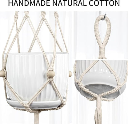 Macrame Plant Hanger - Fits 4 to 12 inches Pots for Indoor Outdoor, 44 Inch, 2 Pack, Ivory (POTS NOT Included)