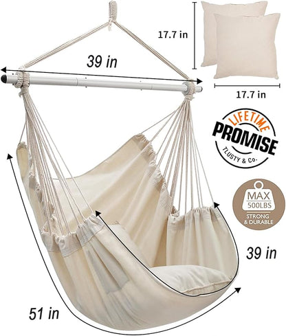 Miztli Hammock Chair with Hanging Chair Cover – 2 Cushions, Steel Spreader Bar with Anti-Slip Rings, Comfortable Indoor & Outdoor Hanging Chair – Includes Protective Waterproof Cover (57x45.5 in)