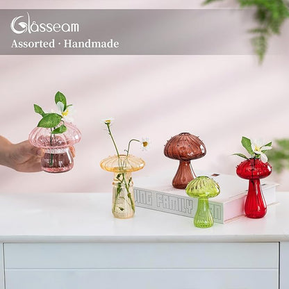 Planter Vase, Borosilicate Glass Mushroom Terrarium, Assorted Colors