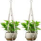 USLAI Macrame Plant Hanger Indoor Outdoor, Fits 4 to 15 Inch Pots, Strong Hanging Planter Holder, Boho Home Decor, 35+35 Inch, Ivory+Red Bead, Set of 2 (POTS NOT Included)