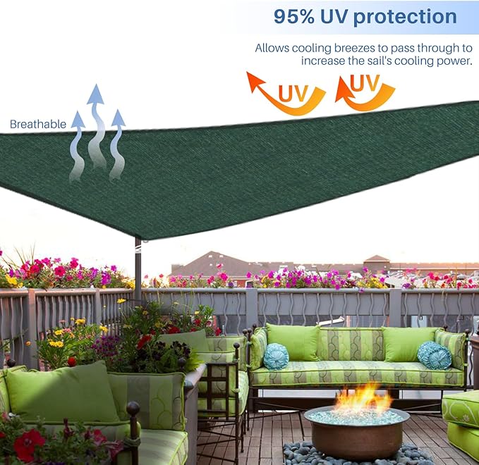 E&K Sunrise 7' x 7' x 7' Sun Shade Sail Triangle Canopy Shade Cover UV Block for Patio Backyard Garden Outdoor (Green)