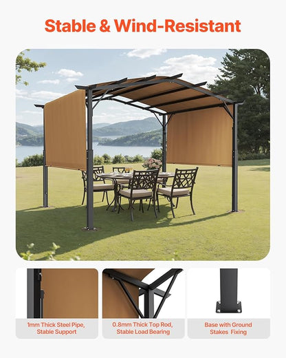 VEVOR 10 x 10 ft Outdoor Pergola, Arched Top Metal Pergola, Retractable Pergola with Sun Shade Canopy, Large Patio Shelter Pavilion, Heavy Duty Garden Pergola for Deck Backyard Porch Poolside