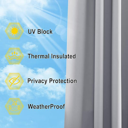 NICETOWN Outdoor Curtain for Patio Waterproof W66 x L84 inch, Stainless Grommet UV Protection Curtain for Gazebo/Porch/Pergola, Weatherproof Curtain for Summer & Winter (Silver Gray, 1 Panel)