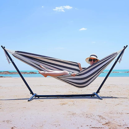 INNO STAGE Double Hammock with Tree Straps - Extra Large 2 Persons Hammock Portable Hanging Camping Bed for Patio, Backyard, Porch, Outdoor and Indoor Use - Soft Canvas Hammock with Carrying Bag