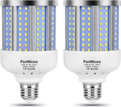 2 Pack 280W Equivalent LED Corn Light Bulb, 4000 Lumen 6500K Cool White Daylight 40W LED Corn Lamp,E26/E27 Medium Base,for Indoor Outdoor Warehouse Garage Basement Backyard Factory Barn and Many Area
