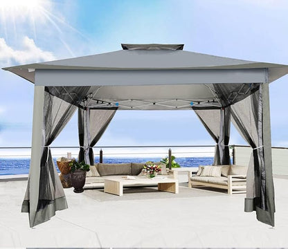 COBIZI 12x12 Pop Up Gazebos On Clearance - Upgrade Easy Up Metal Outdoor Gazebo Waterproof - Portable Gazebo with Mosquito Nettings, 4 Ropes 8 Stakes and Carry Bag for Patio Garden(Dark Gray)