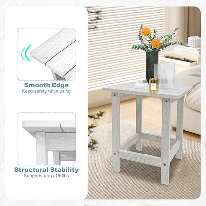 Adirondack Side Table - HDPS Weather Resistant, End Table for Patio, Pool, Deck, Porch, Indoor/Outdoor Use, White