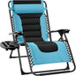 Best Choice Products Oversized Padded Zero Gravity Chair, Folding Outdoor Patio Recliner, XL Anti Gravity Lounger for Backyard w/Headrest, Cup Holder, Side Tray, Polyester Mesh - Light Blue/Black