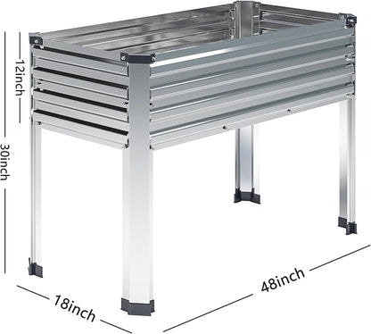 Vengarus Galvanized Raised Garden Bed Outdoor with Legs,48×18×30in Metal Elevated Raised Planter Box for Backyard, Patio, Balcony, 300lb Capacity,Silver(2PCS)
