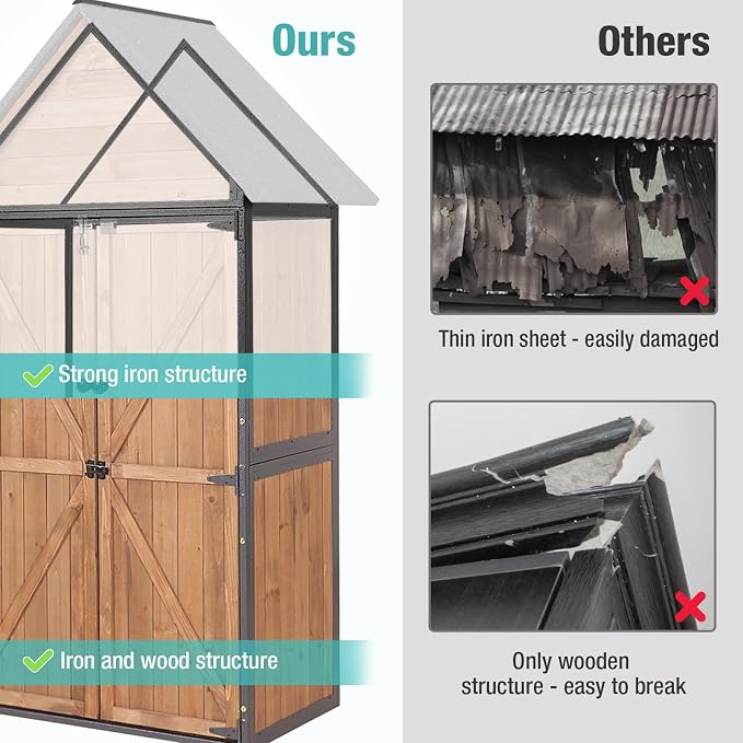 Storage Shed with Metal Frame and Adjustable Shelves, Brown