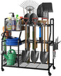 keomaisyto Garden Tool Organizer with Heavy Duty Wheels for Garage - with 2 Baskets, Large Yard Tool Organizer and Storage Holder, Utility Garden Tool Rack for/Shed/Garage/Yard/Basement/Lawn