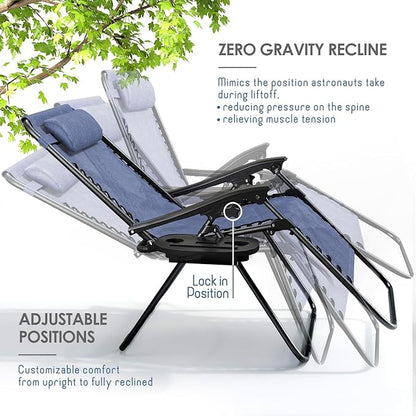 Nestl Zero Gravity Chairs Set of 6, Patio Lounge Chair Outdoor with Pillows & Cup Holder Trays, Adjustable Steel Mesh Reclining Camping Chair, Folding Patio Lawn Chair for Deck, Beach, Yard - Blue