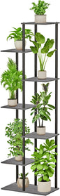 Plant Stand Indoor 7 Tier 8 Potted Metal Wood Plant Shelf, Multiple Flower Pots Corner Tall Plant Holder Stands for Living Room Balcony Bedroom, Oak Grey