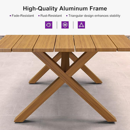 PURPLE LEAF 9 Piece Longer Outdoor Dining Set with Patio Aluminium Dining Table and Wicker Chairs Modern Furniture Cushions Sets for Backyard Indoor Decor Kitchen Teak