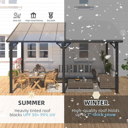 AECOJOY 10' x 28' Gazebo for Patio, Large Wall-Mounted Hard Top Lean-to Gazebo Pergola with Roof 28' x 10' on Clearance, Heavy Duty Patio Awnings for Decks, Backyard