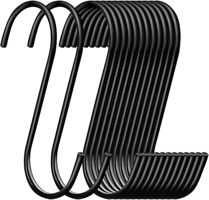 30 Pack 3.7 inch Length S Hooks Black Steel S Shaped Hooks for Hanging Jeans Pans Pots Plants Bags Towels Kitchen Closet Hooks Hanger, Fit The Rod Dia Less than1 inches