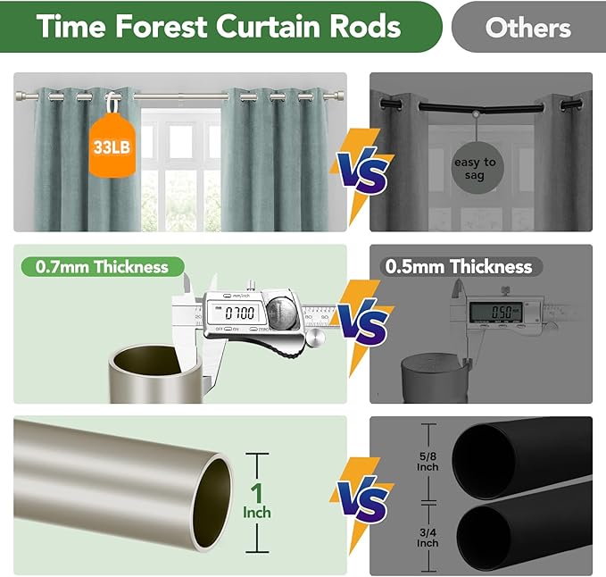 Time Forest Curtain Rods for Windows 66 to 120, 1 Inch Adjustable Heavy Duty Long Window Outdoor Curtain Rod for Patio, Drapery Rods with Simple End Caps, Size 32"-120", Brushed Nickel