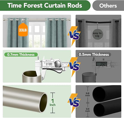 Time Forest Curtain Rods for Windows 66 to 120, 1 Inch Adjustable Heavy Duty Long Window Outdoor Curtain Rod for Patio, Drapery Rods with Simple End Caps, Size 32"-120", Brushed Nickel