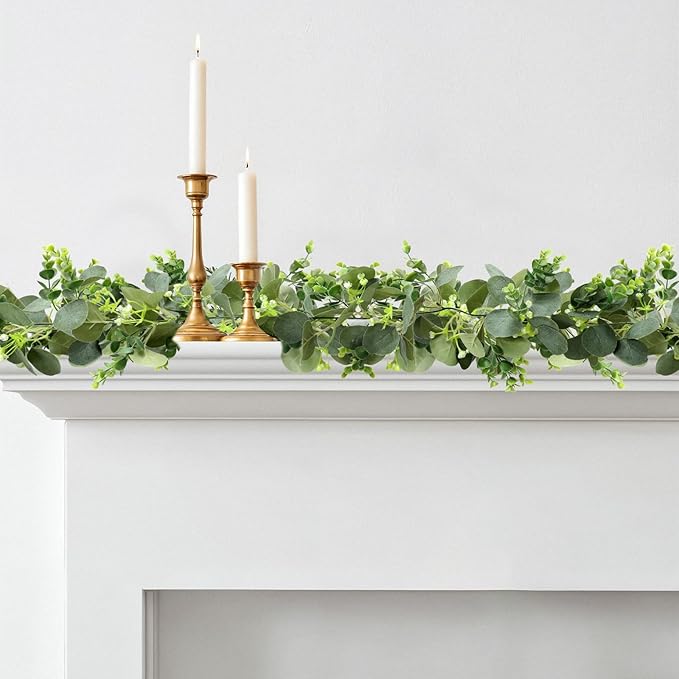 Artificial Eucalyptus Garland, 2 Pack, 5.9 Ft Green Faux Greenery Vine