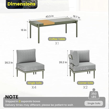 Sundale Outdoor 7 Pieces Metal Patio Furniture Set, Outdoor Sectional Sofa with 6 Inch Olefin Cushion, Modern Outdoor Conversation Sets for Backyard, Poolside, Sunroom