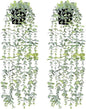 Waipfaru 2Pcs Fake Hanging Plants with Pot Light Green Eucalyptus Leaves UV Resistant Fake Vines Ivy Artificial Plants Outdoor Faux Plants Indoor Bedroom Living Room Boho Wall Porch Shelf Decor