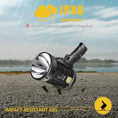 Spotlight 100000 Lumens, 6 Modes Led Rechargeable Spotlight Flashlight As Seen on TV with Tripod, Color Filters, Super Bright Solar Spot Lights Outdoor Handheld for Hunting, Boating, Camping