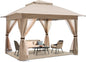 COOSHADE 13x13 Pop Up Gazebo Tent Outdoor Canopy Patio Shelter with Mosquito Netting(Khaki)