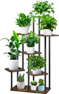 7 Tier Plant Stand Indoor, Thickened Metal Wood Corner Plant Shelf Stands for Multiple Plants, Indoor Tall Plants Stand Tiered Flower Holder for Living Room Patio Garden Balcony(Black+Oak)