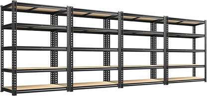 REIBII 2400LBS Storage Shelves 5 Tier Garage Shelving Heavy Duty Adjustable Garage Shelves, Utility Rack Shelf, Shelving Units for Storage Warehouse Pantry Closet, 35.5" W x 11.9" D x 72" H, 4 Pack