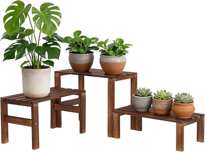 3 Tiered Wooden Plant Stand Shelf Indoor Outdoor,Corner Small Flower Pot Stand ,Rustic Narrow Low Short Plants Holder Rack for Tall Plants Succulent in Patio Livingroom Balcony Window Sill Table Desk