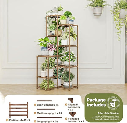 Bamworld Plant Stand Indoor Outdoor Corner Plant Shelf 54.7" Tall Plant Table Wood Large Plant Holder for Multiple Plants Patio Balcony Garden Office Home Decor