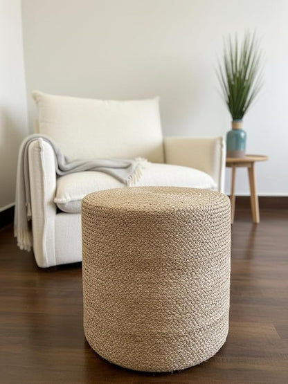 S & L Homes Pouf Ottoman - 100% Natural Jute Braided- Hand Knitted - Traditional Cord Boho Pouffe - for The Living Room, Bedroom, Nursery, Patio, Lounge (16" x 16" x 16")