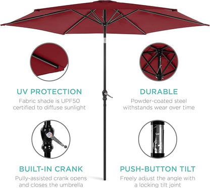 Best Choice Products 10ft Outdoor Table Compatible Steel Polyester Market Patio Umbrella w/Crank and Easy Push Button Tilt