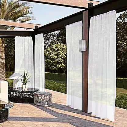 SpaceDresser Waterproof Outdoor Sheer Curtains for Patio - 4 Panels Rod Pocket Indoor Voile Sheer Curtain for Living Room,52W x 96L inch, White